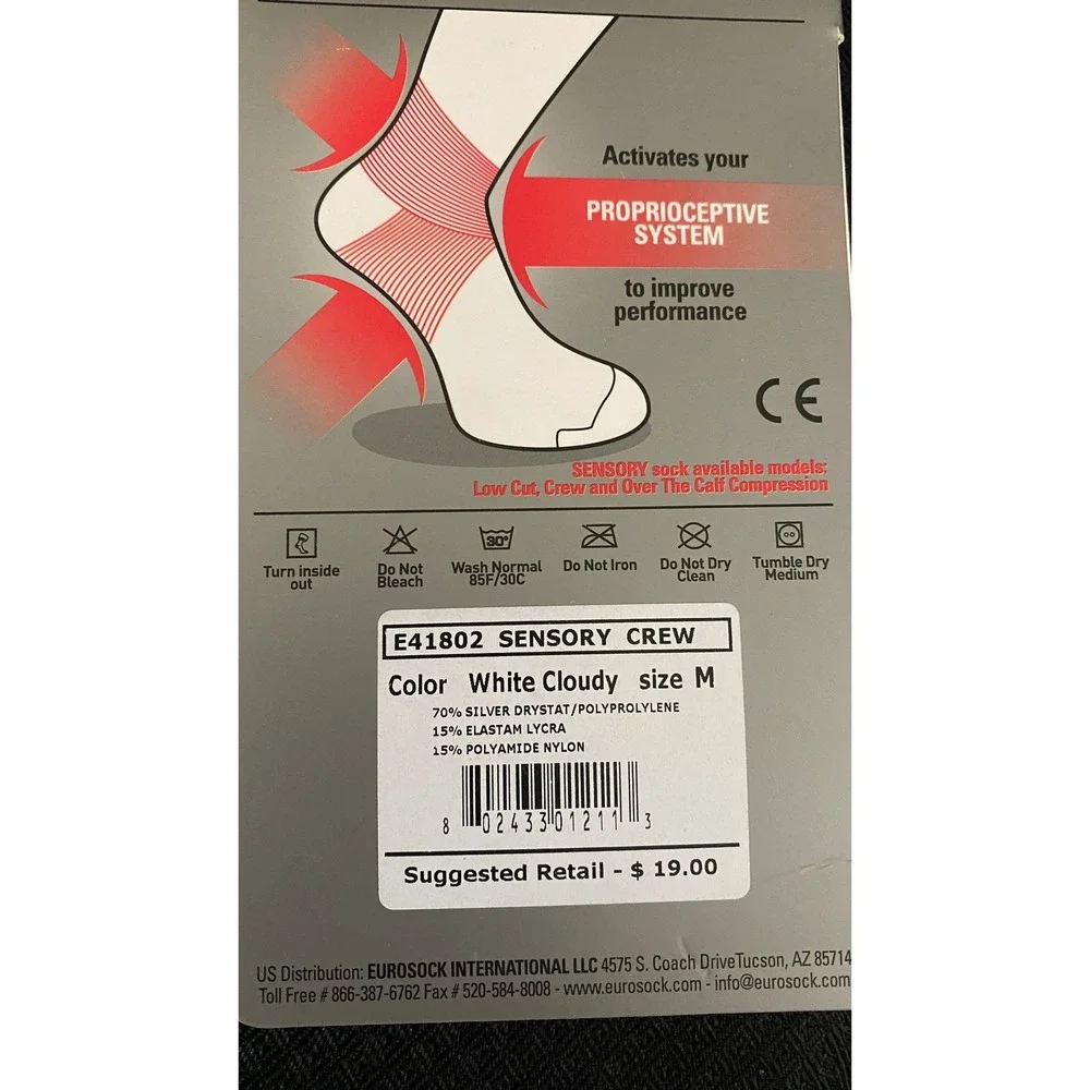 Eurosock Sensory Crew White Cloudy Compression Socks Size M Made in Italy NWT